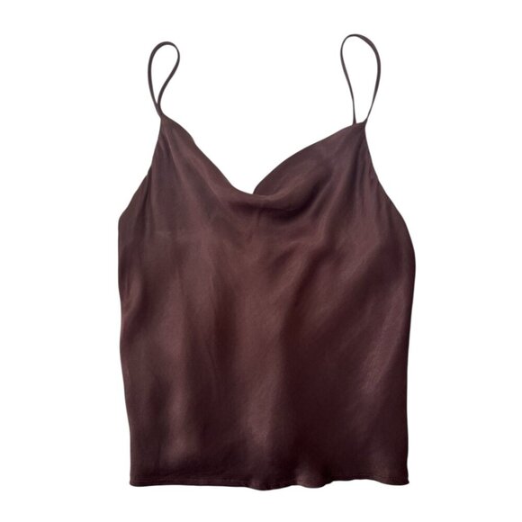 Zara Brown Satin Cowl Neck Camisole Tank Top Corset Button Back Size XS - Picture 2 of 9